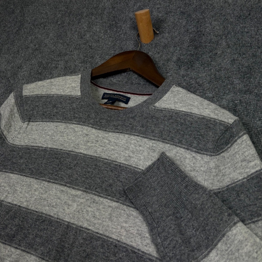 Banana Republic Sweater Mens S Grey Striped Cashmere Blend Crewneck Pullover
